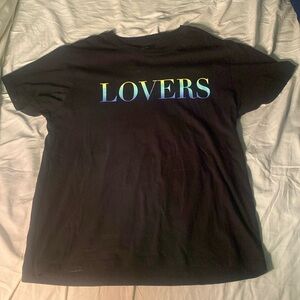Black T-Shirt with Colorful 'LOVERS' Print